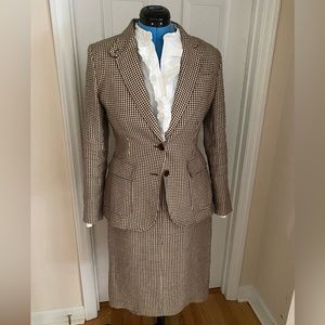 Ralph Lauren Women’s Suit. Brown and beige check.  Blazer size 10, skirt size 8